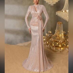 Elegant Sequin Evening Gown - Rose Gold size small
